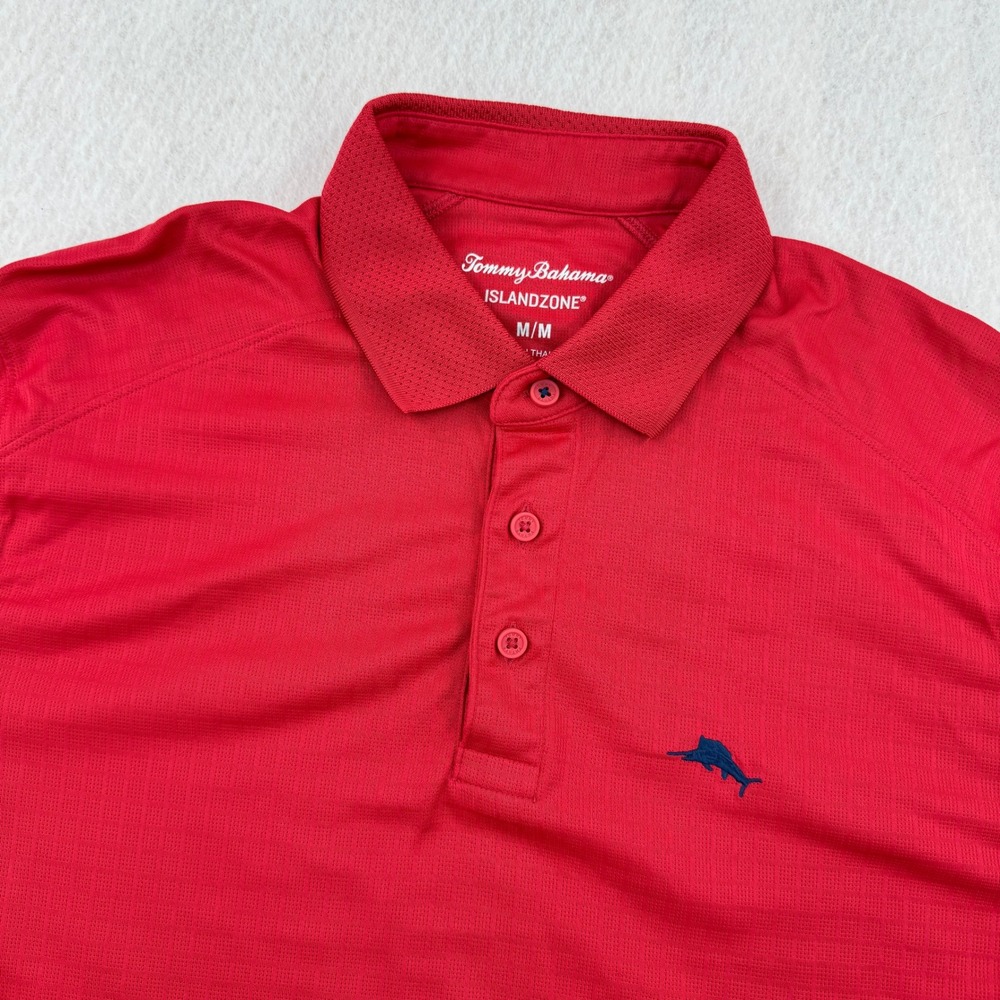 Tommy Bahama IslandZone Mens M 100% Nylon Short Sleeve Polo Red Coastal Preppy